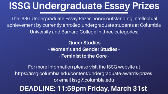 Image with text about undergraduate essay prize submissions and submission deadline of March 31st