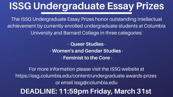 Image with text about undergraduate essay prize submissions and submission deadline of March 31st